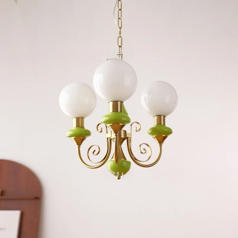 

European White Glass Ball Ceiling Chandeliers Gold Wrought Iron Pendant Light Living Room Bedroom Hotel Restaurant Hanging Lamps