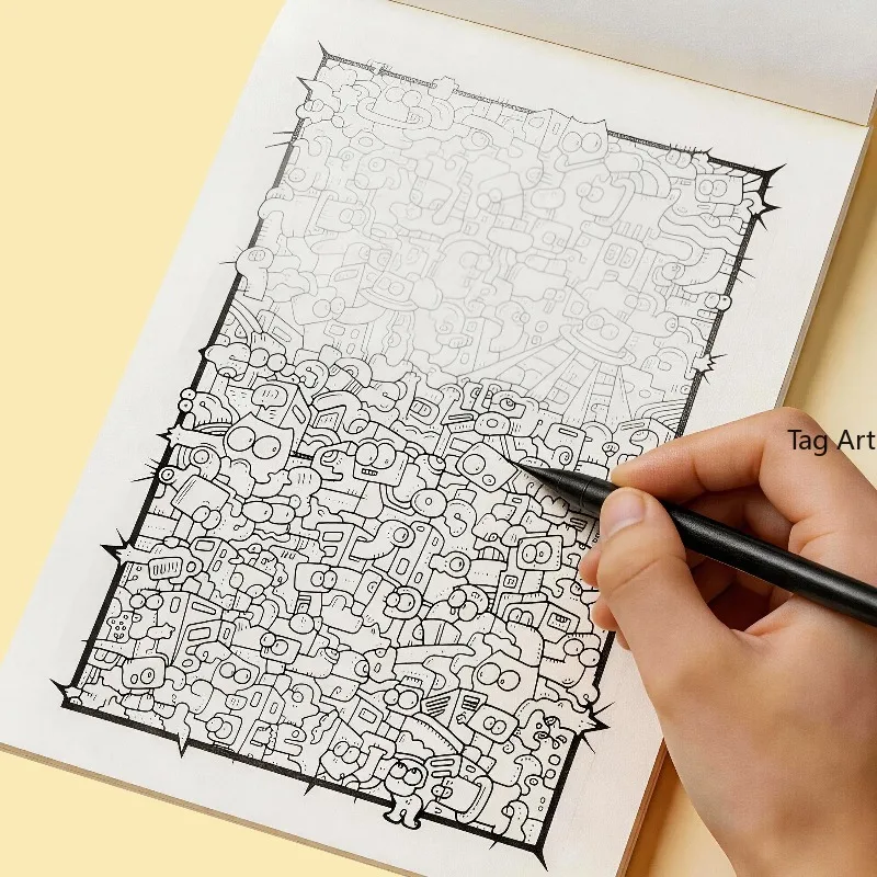 A Dense Full Page Graffiti Coloring Book with Animal/monster/character Themes, Line Drawing Coloring Book, 24 Healing Patterns