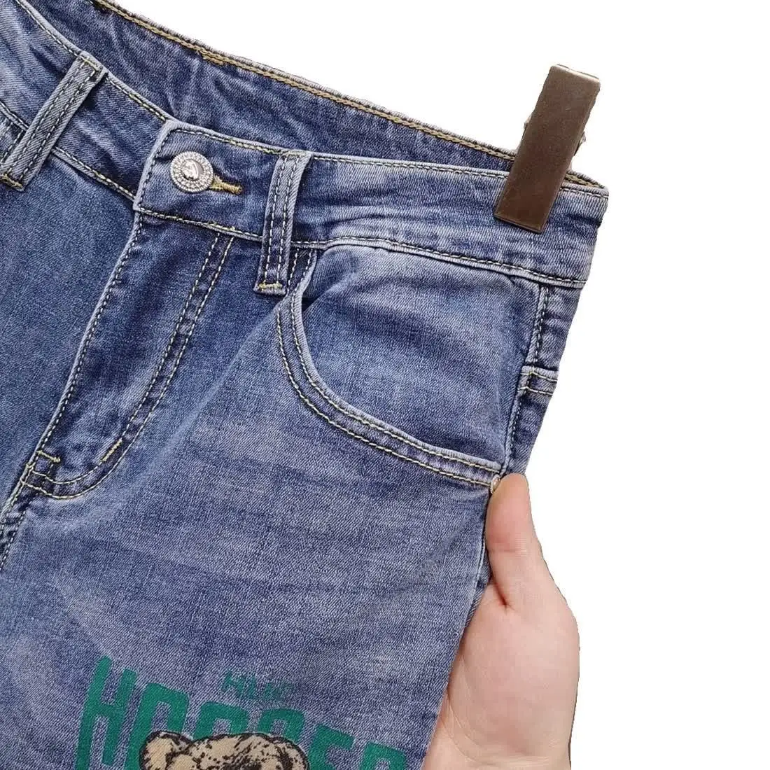 Nuovi Jeans Kpop abiti firmati di lusso stile coreano moda primavera autunno Denim Jeans stampa orso pantaloni pantaloni di lusso da uomo