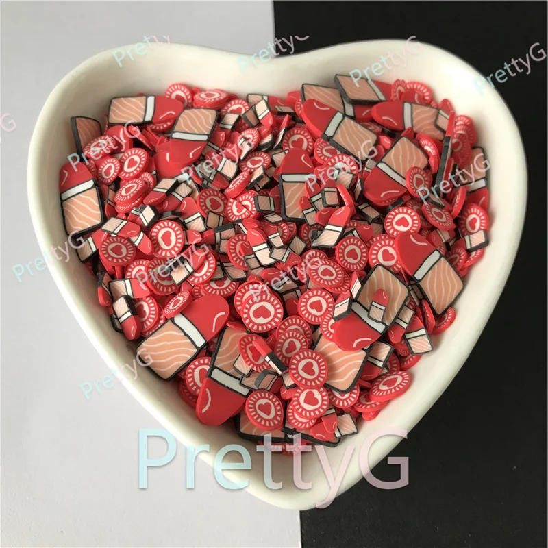 PrettyG 1 Box Red Lipstick Mixes Slices Supplies Polymer Soft Clay DIY Decoration for Resin Nail Art Slime Cake Dessert MS04