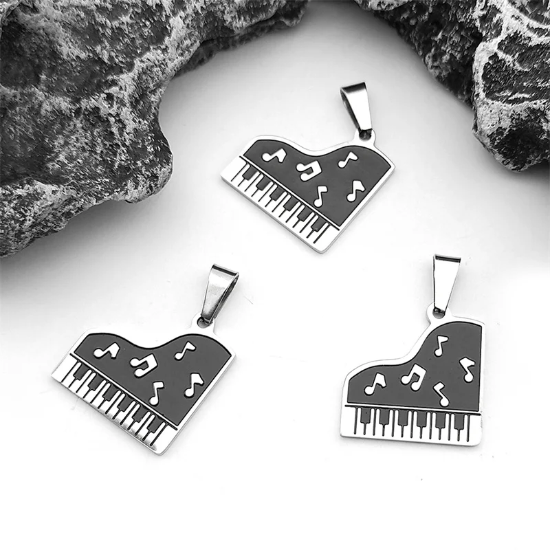 5PCS Stainless Steel Black and White Piano Music Note Pendant DIY Charm Necklace Bracelet Earring Making Jewelry Gifts