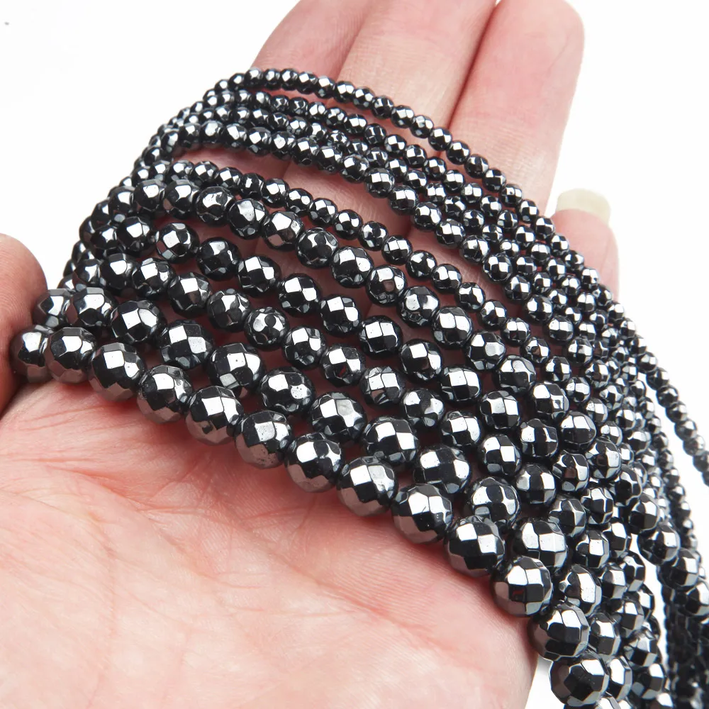 Natural Hematite Faceted Beads Spacer Beads for Jewelry Making Bracelet Beading Diy Necklace Findings Accessories 4/6/8mm