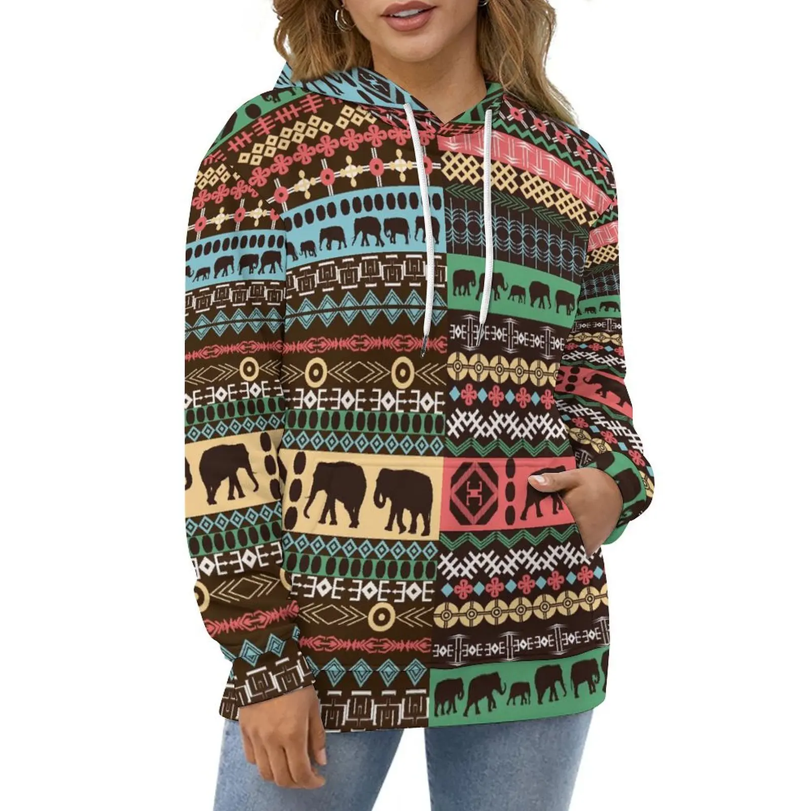 Retro Tribal Hoodies Animal Art Street Fashion Oversize Pullover Hoodie Couple Long-Sleeve Y2k Printed Casual Hooded Sweatshirts