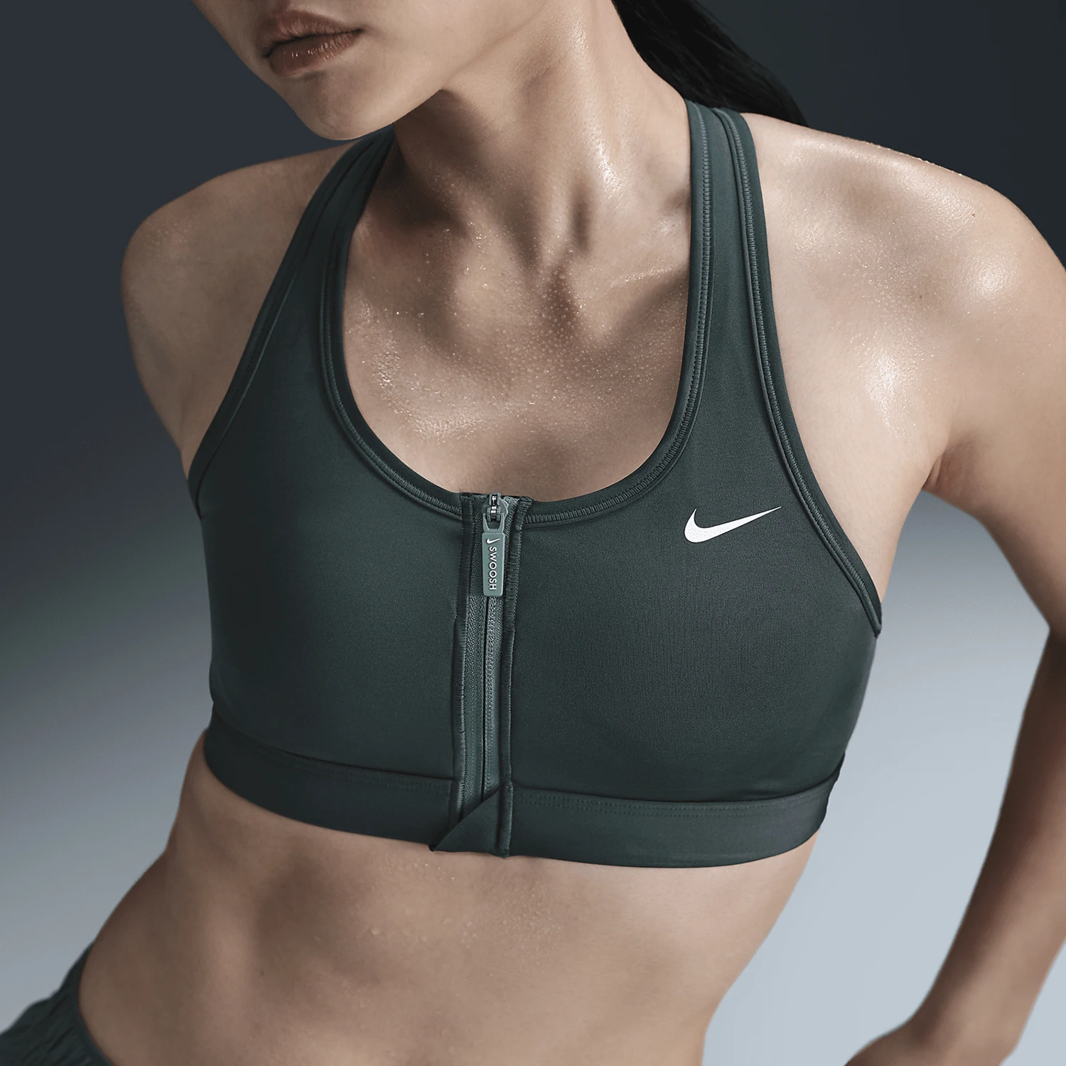 

Оригинальный женский дышащий спортивный бюстгальтер Nike Swoosh с застежкой-молнией FN2732-338