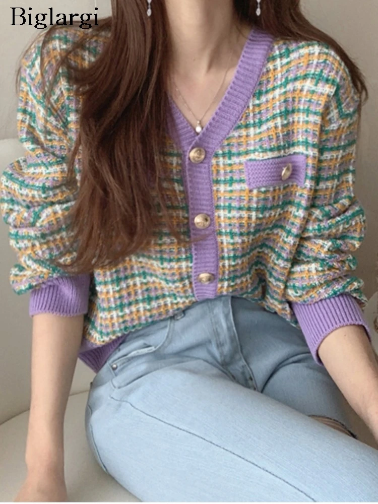 

Autumn Winter Knitted Cardigan Women Fashion Tweed Sweater Ladies Tops Korean Style V Neck Knit Cardigans Woman Coat