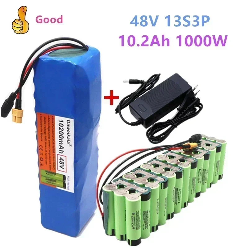 

100% Original 48v 10.2Ah 1000w 13S3P 10200mah lithium ion battery 54.6v lithium ion battery with BMS + charger