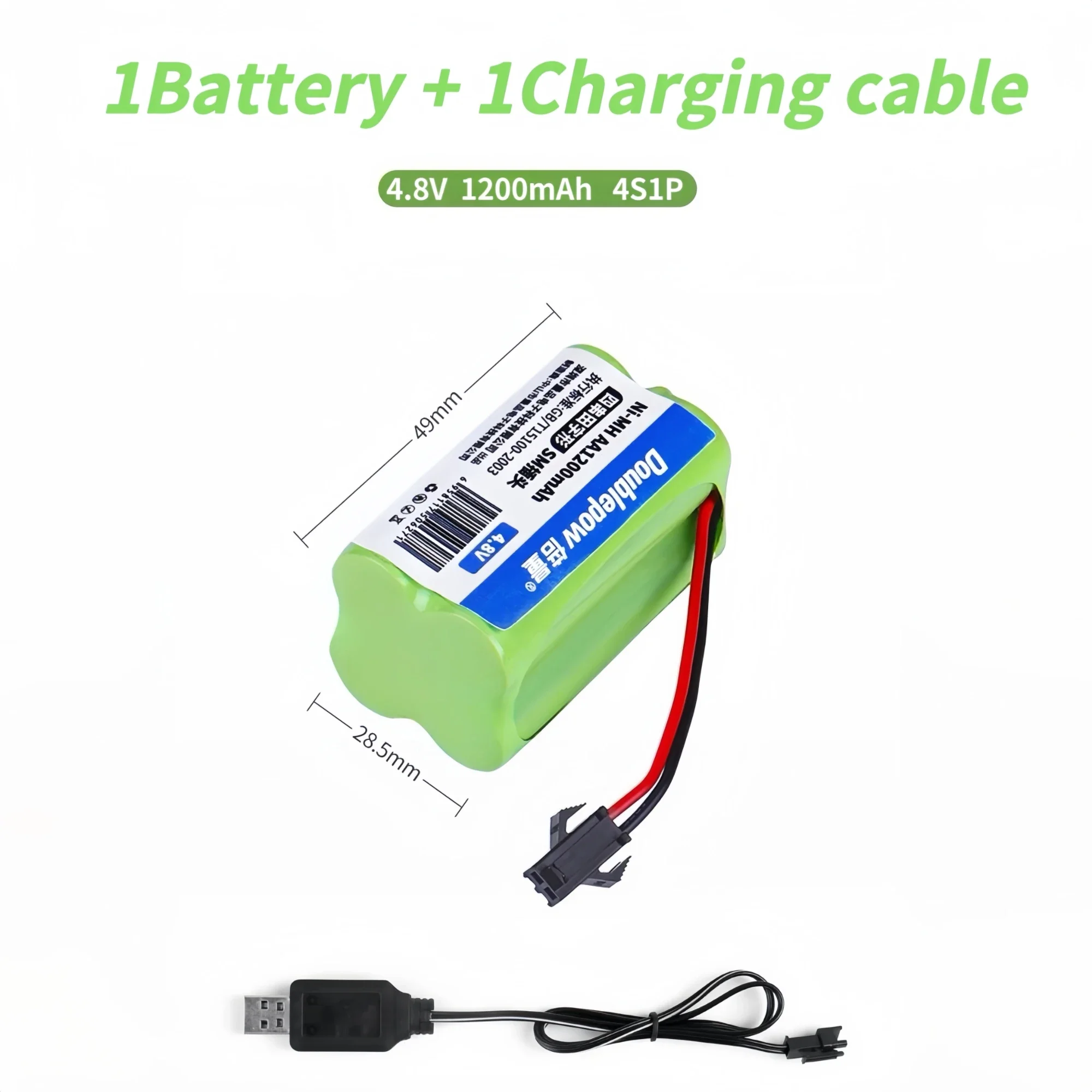 AA Battery Pack 3.6V/4.8V/6V/7.2V 1200mAh SM Plug Rechargeable NiMH Battery with USB Charger for Toys Cars Vacuum Cleaner Robots