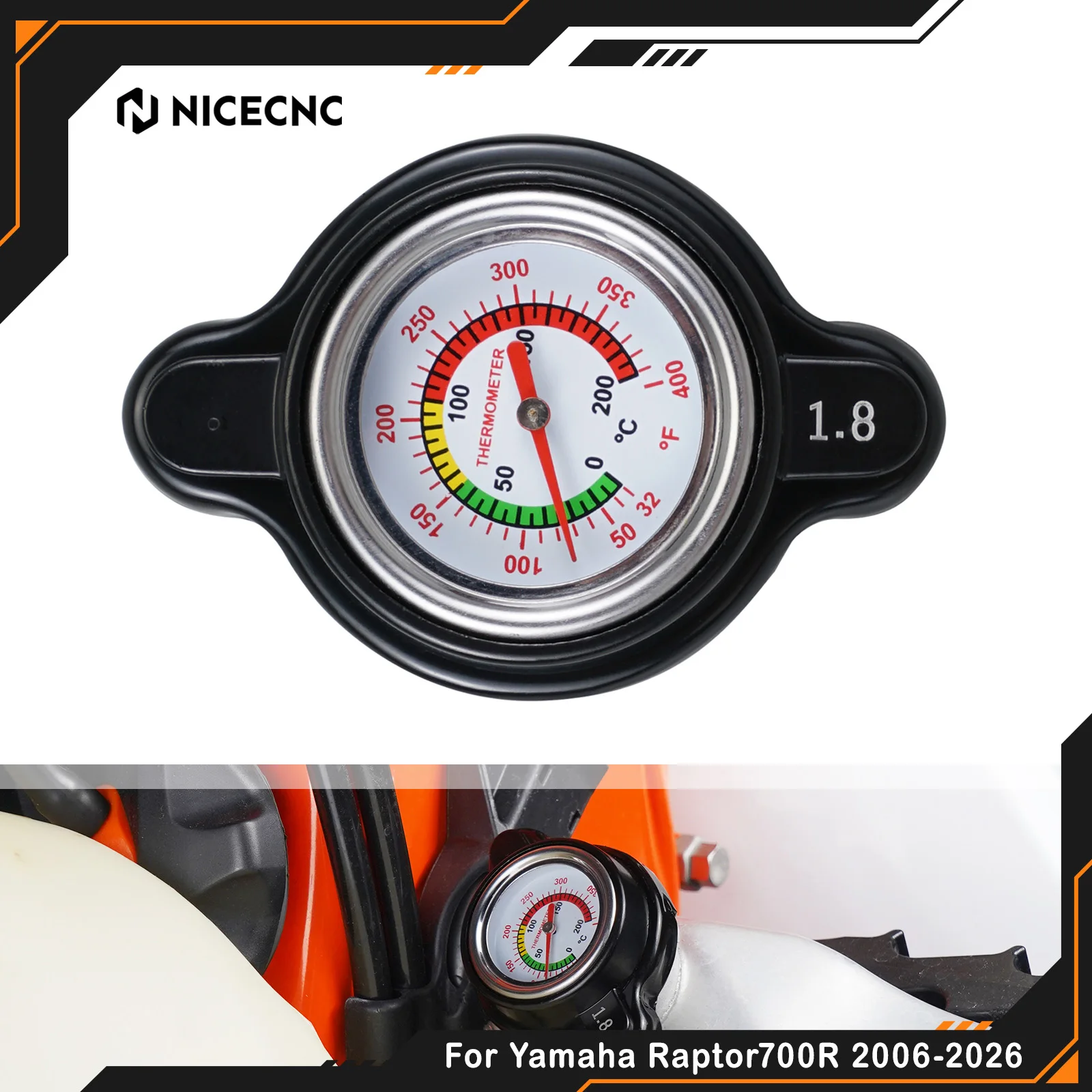 NICECNC For Yamaha Raptor 700R 2006-2026 Radiator Cap Fits YFZ450R 2021-2026 Viking 700 1.8bar With Thermometer ATV Accessories