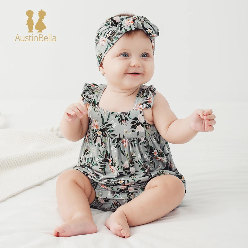 Bamboo Fiber Summer Newborn Triangle Harness Romper Baby Girls Sleeveless Print Soft One-piece Romper Outerwear Baby Clothing