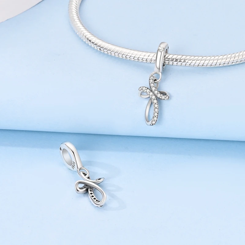 

925 Sterling Silver Pink Charms Bead CZ Zircon Cross Dangle Fit Original Bracelet DIY Women Jewelry Gift