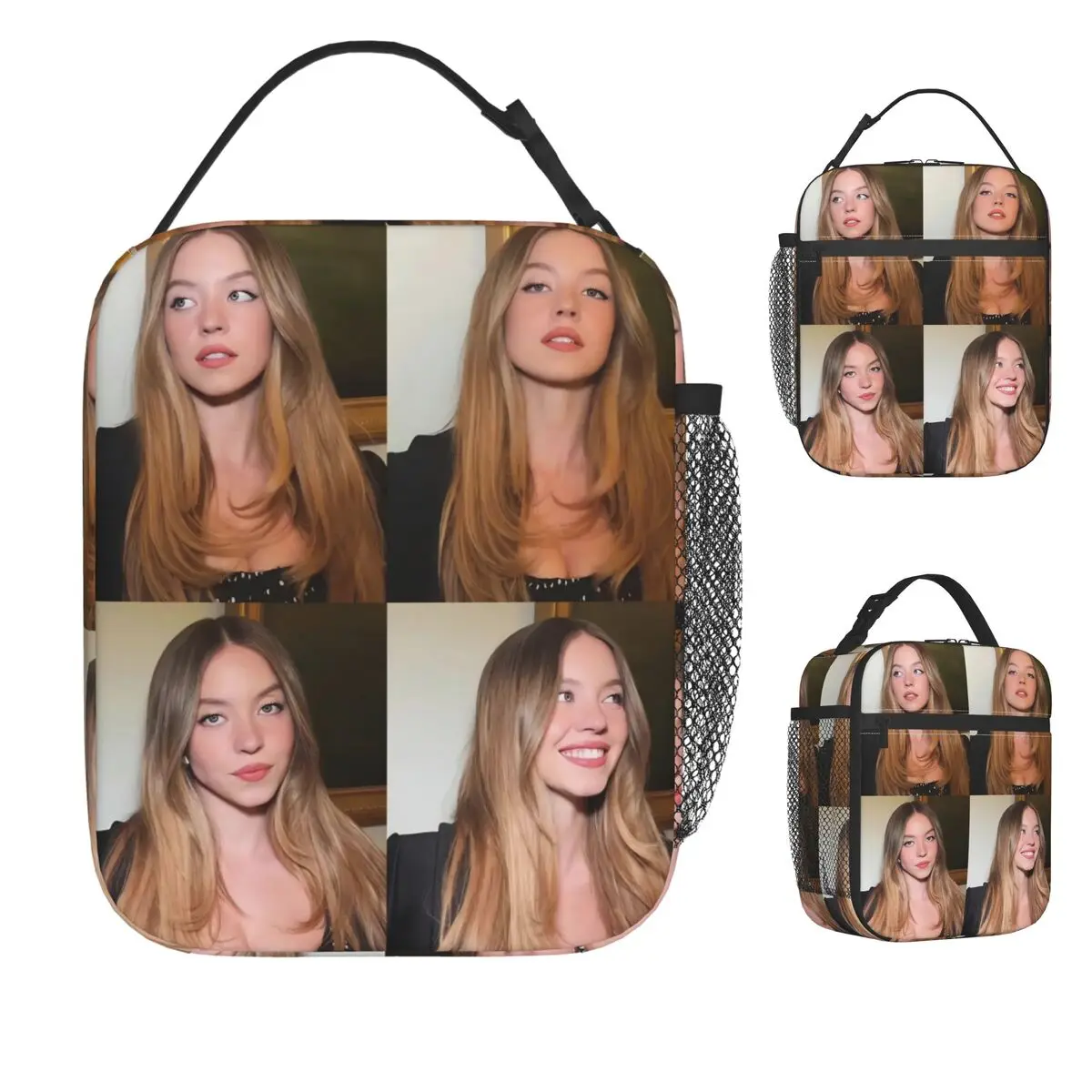 

Sydney Sweeney American Actress Photo Pattern Lunch Bag Travel Lunch Box For Women Print Thermal Lunch Bags Oxford Cooler Bag