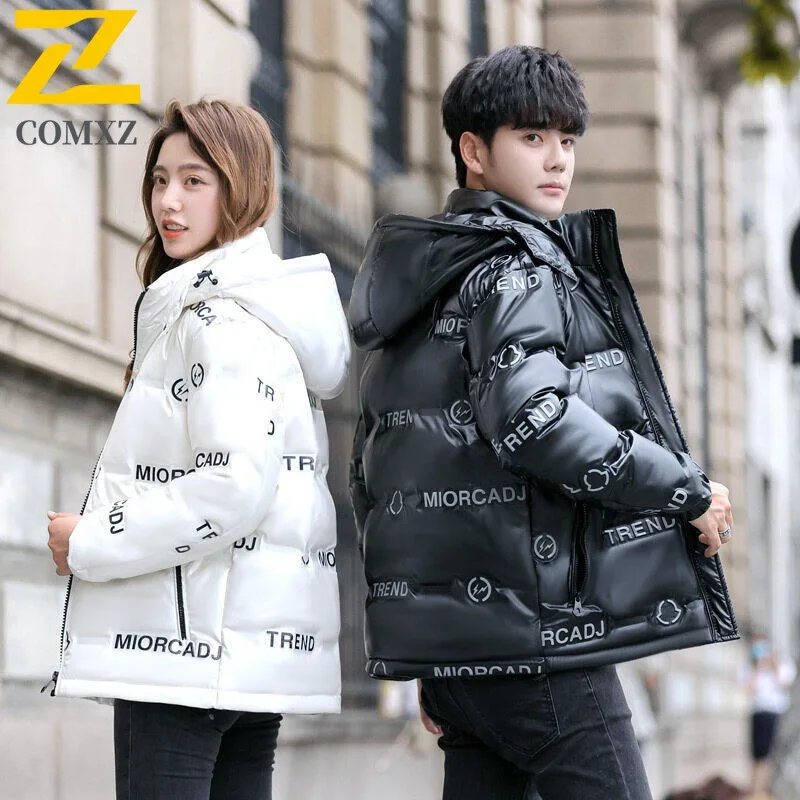 

COMXZ Men Down Jacket Glossy Surface Design Adventure Warm Lightweight Parka Fashion Hooded Travel Windproof Winter Garment