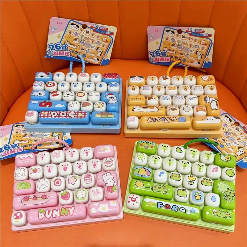 26 Grid Fidget Keycap Clicker Keychain Cute Stress Relief Keyboard Key Chain Charms Cartoon Bag Pendant Fidget Keyring Gifts 키캡