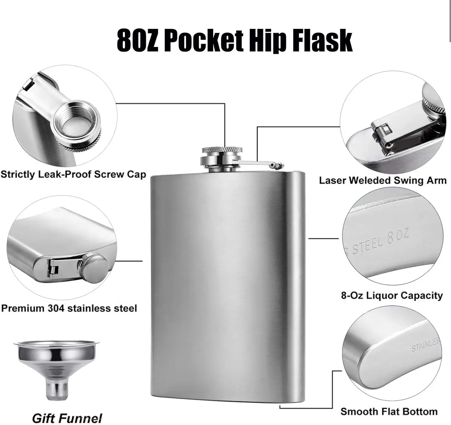 1-10oz Hip Flask Stainless Steel Hip Flasks with Funnel Leakproof Drinking Flask Portable Camping Pocket Flask For Liquor YY019