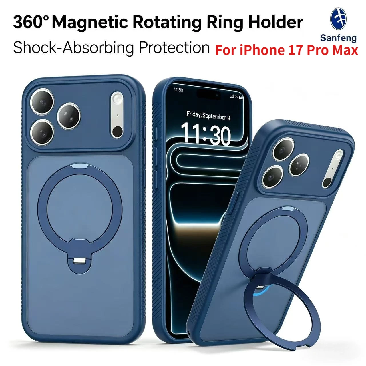 

360 Degree Rotating Magnetic Stand Case for iPhone 17 pro Max with Wireless Charging Compatible Skin Plastic Shockproof Lens Pr