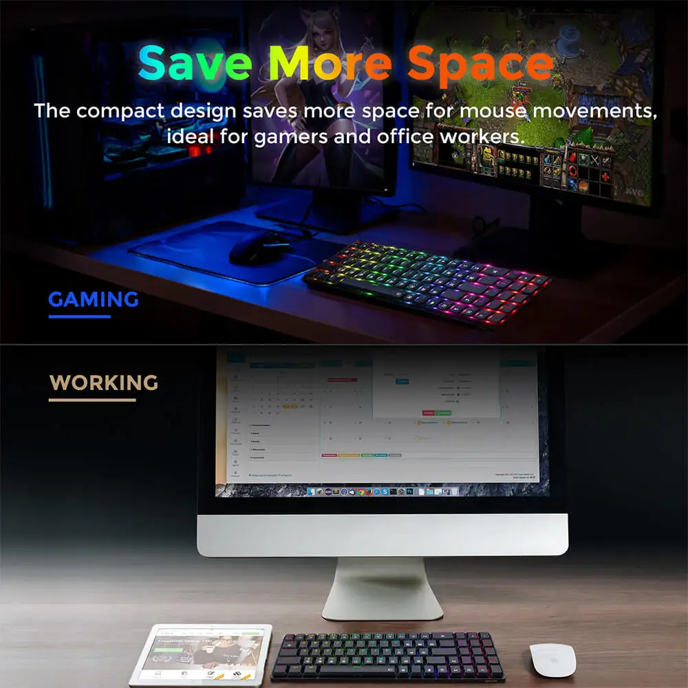 REDRAGON ASHE K626P-KB لوحة المفاتيح الميكانيكية 78 مفاتيح USB السلكية RGB المدمجة الألعاب لوحة المفاتيح مع Numpad الأزرق التبديل للكمبيوتر