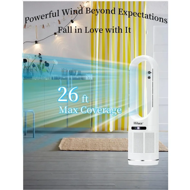 

Башенный вентилятор, безлопастной вентилятор для спальни, осциллирующий вентилятор 2-в-1, 20 дБ, тихий охлаждающий вентилятор с дистанционным управлением, сенсорным экраном, светодиодным дисплеем, 8 скоростей