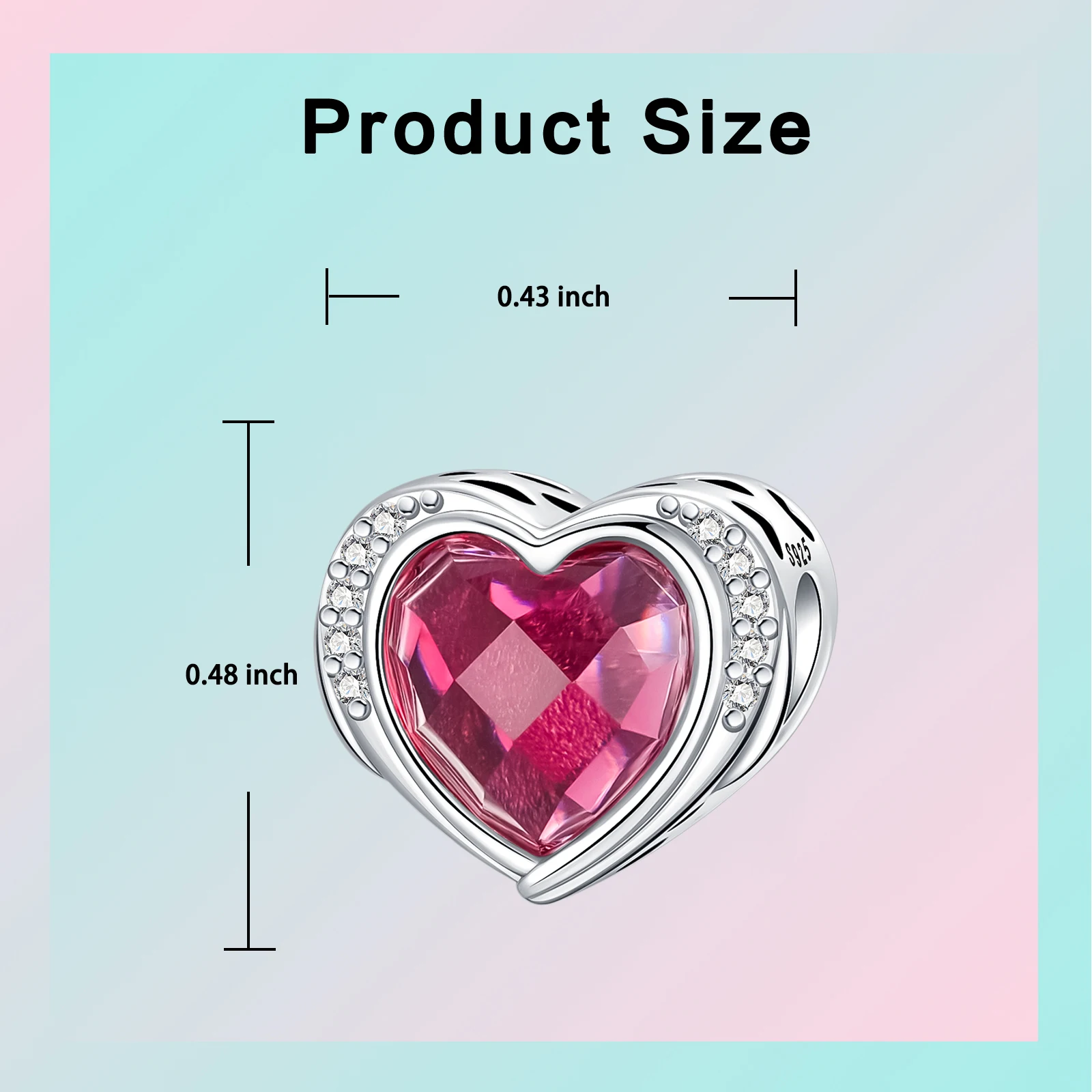 925 Sterling Silver 12 Months Birthstone Heart Charm Personality Engraving Fit Bracelets Personalized Birthday Jewelry Gift