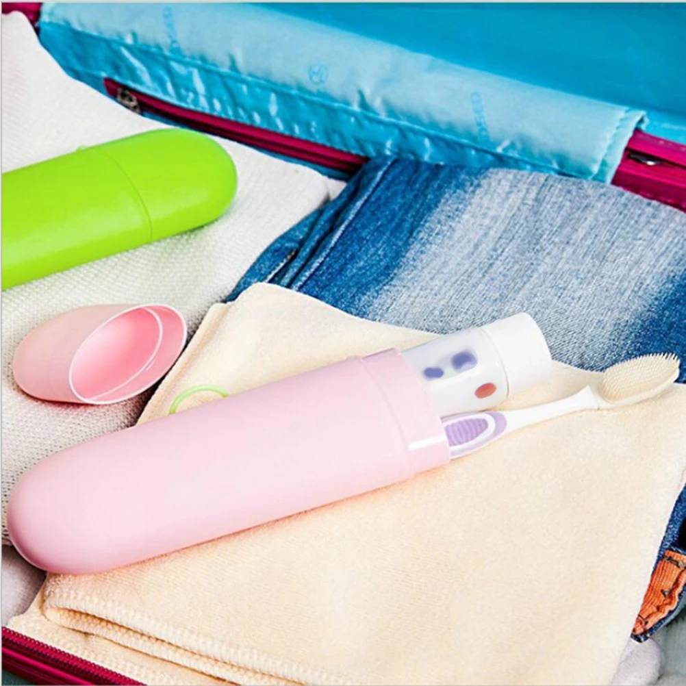 

Toothbrush Box Travel Holder Case Portable Pp Traveling Storage with Cover Pink Container