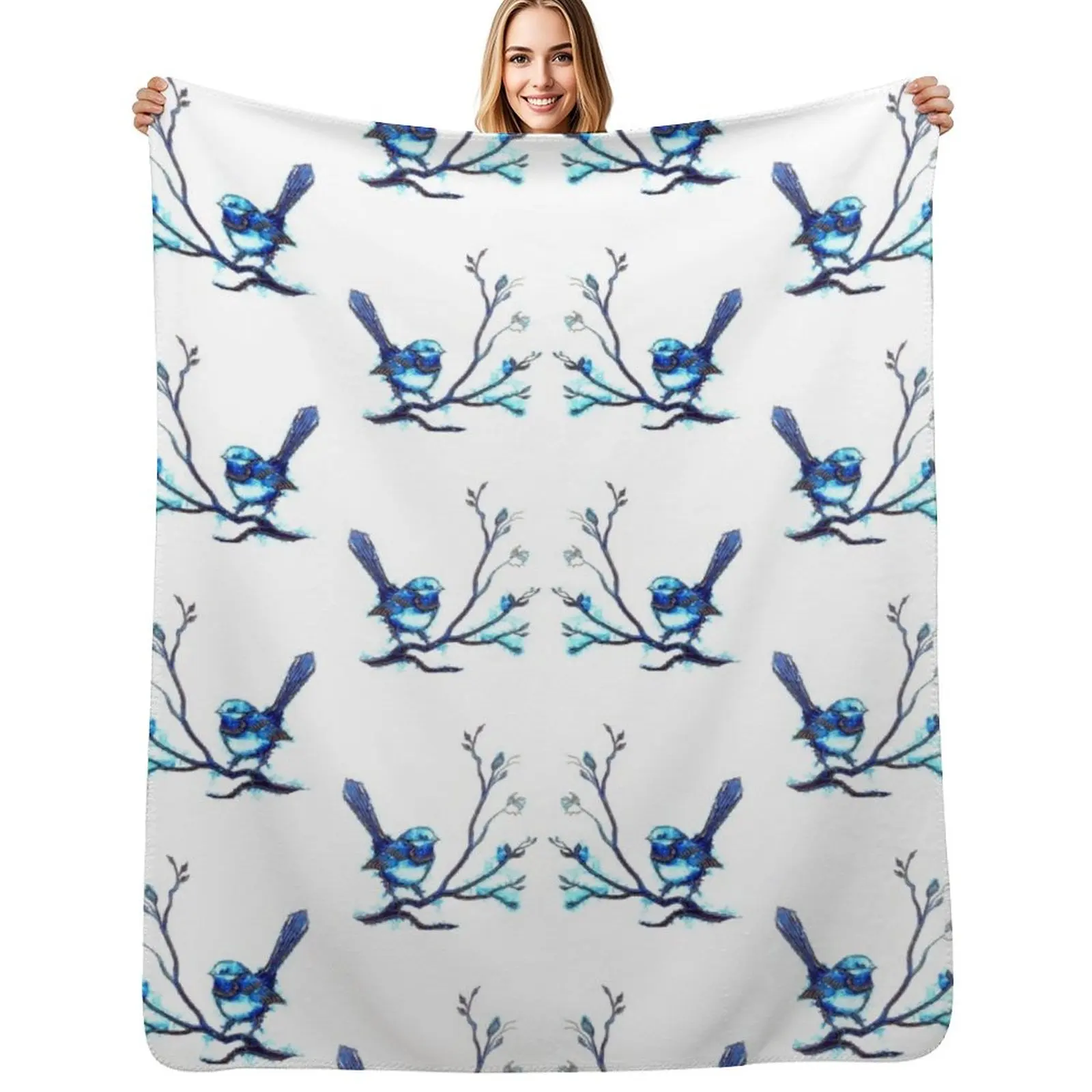 

Blue Wrens Throw Blanket Soft Bedroom Blanket for Night Sleeping
