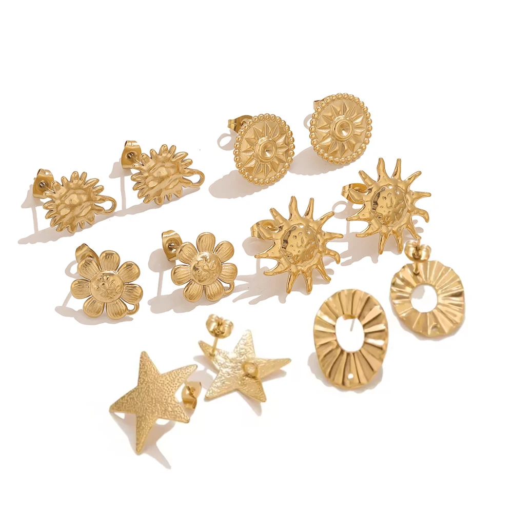 6/10PCS 18K Vacuum Plated Stainless Steel Sun Star Flower Earring Bases DIY Jewelry Making Studs Supplies Bulk Parts Findings