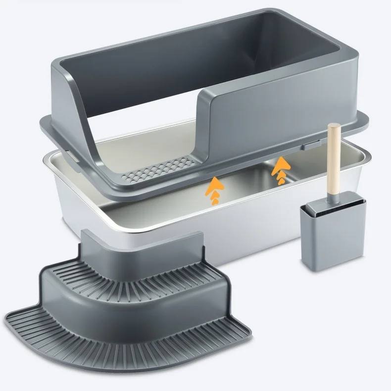 

STLF Luxury Large Cat Toilet High Quality Stainless Steel New Design with High Sides for Easy Cleaning 20L Cat LitterS Box Acces