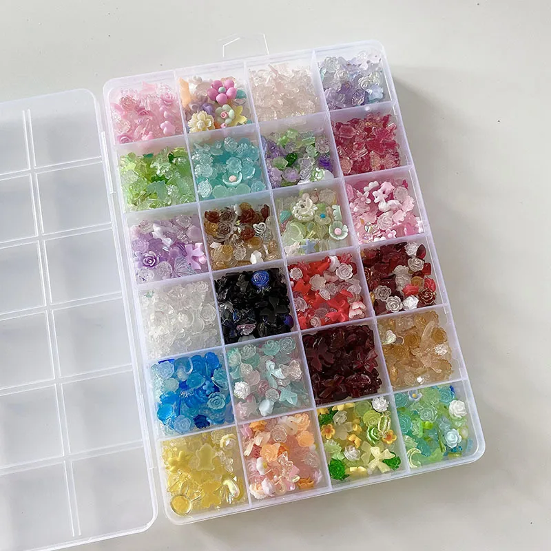 1box Random Mixed Resin Flower Nail Charms Heart 3D Flatback Nail Art Decorations DIY Accessories for Acrylic Nails