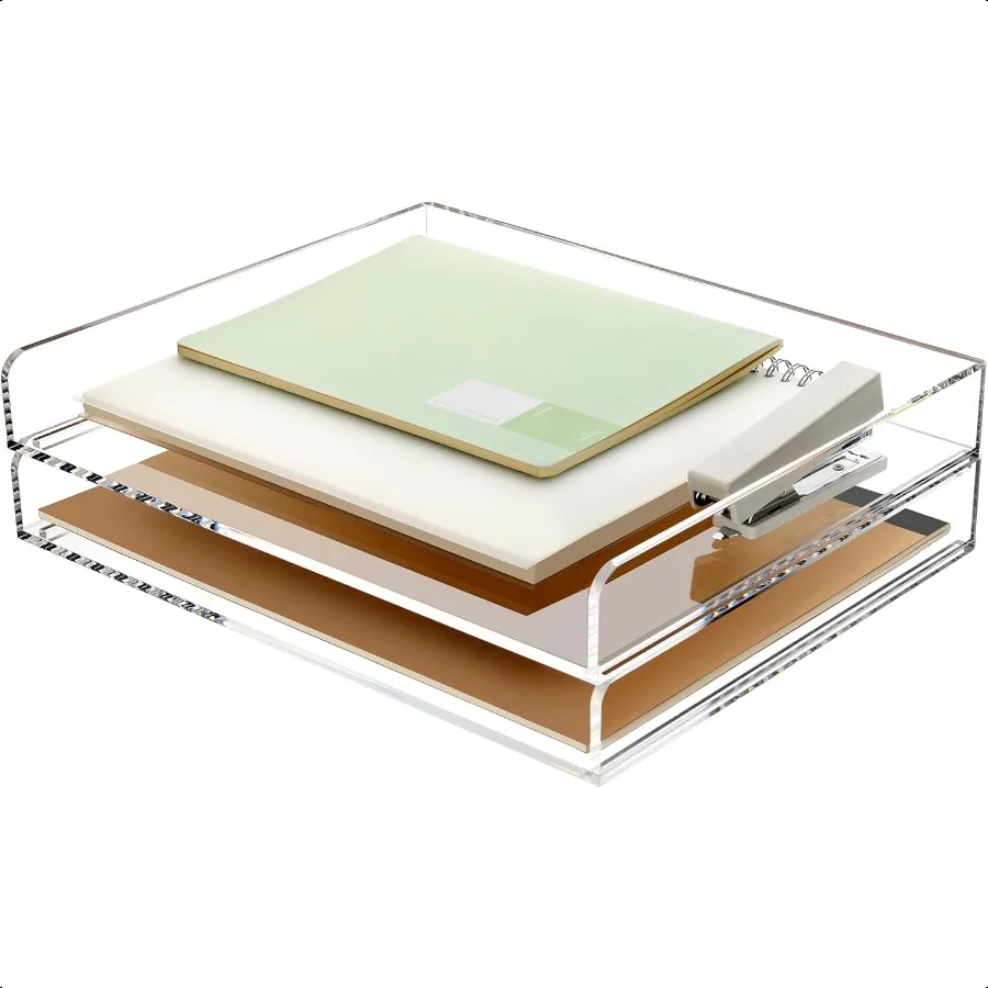

2 Pack Stackable Paper Letter Tray A4 File Tray Desk Organizer Acrylic Desk Organizers and Accories Sorter Clear Workspace Offi