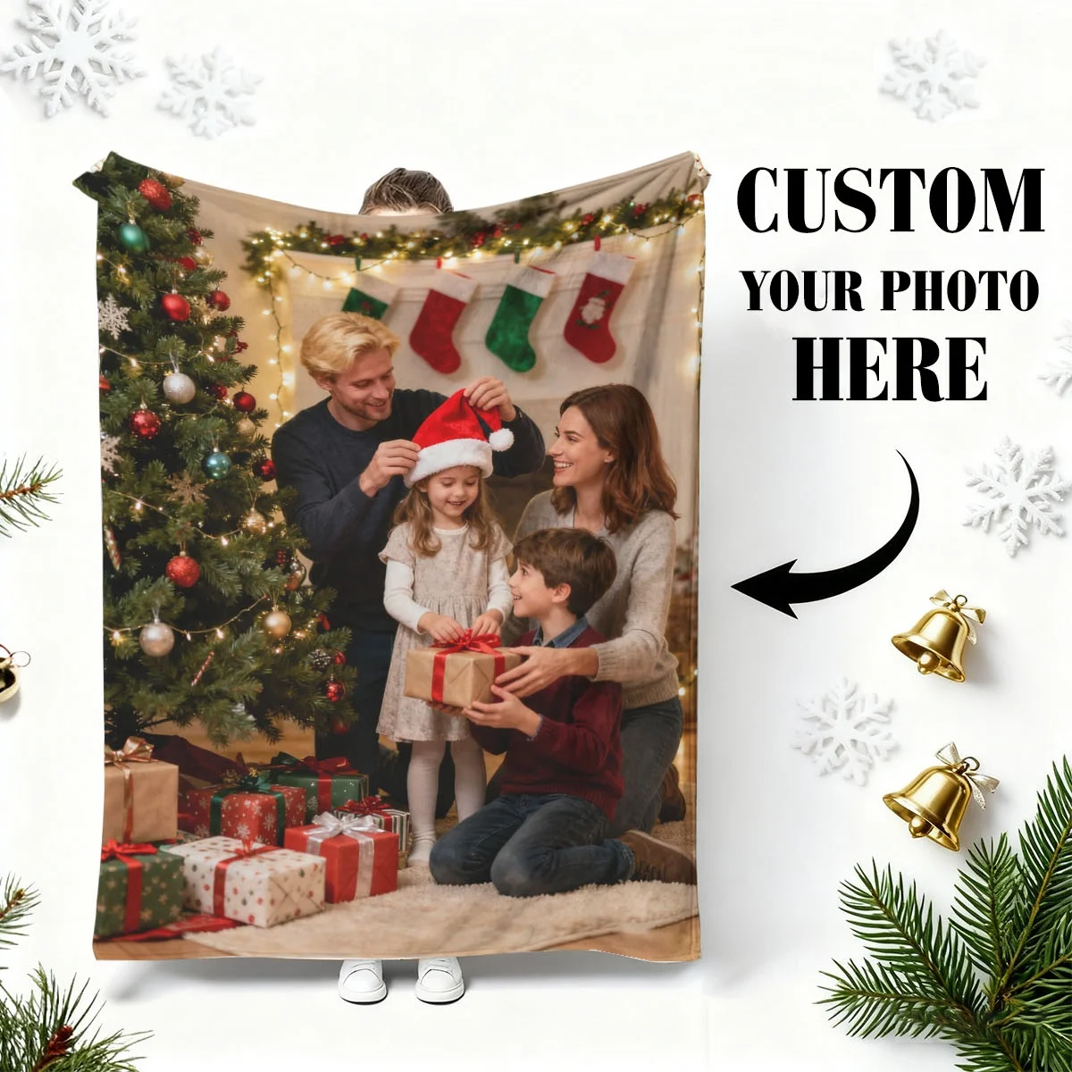 Maßgeschneiderte Weihnachts-Baby-Flanelldecke – bedruckt mit niedlichen Weihnachtsbildern, um Ihr Herz zu zeigen, antistatisch und nicht ausfallen, geeignet für Kinderbetten, Eltern-Kind-Interaktion,