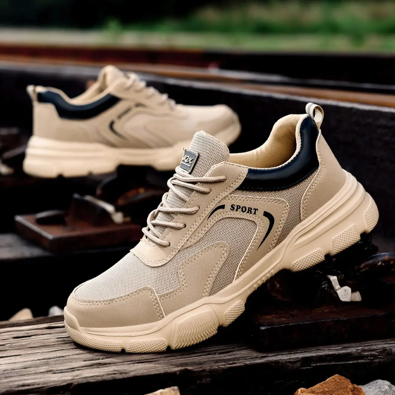 

GUYISA men's work shoes anti smashing and anti piercing workwear series four wearable khaki low top professional work shoes