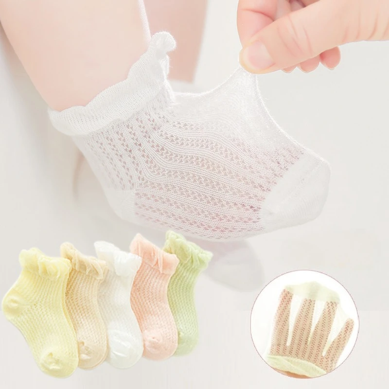 3 Pairs Cotton Girls Socks for Spring Summer Ruffles Mesh Baby Socks Children Baby Little Girl Clothing Cute Accessories