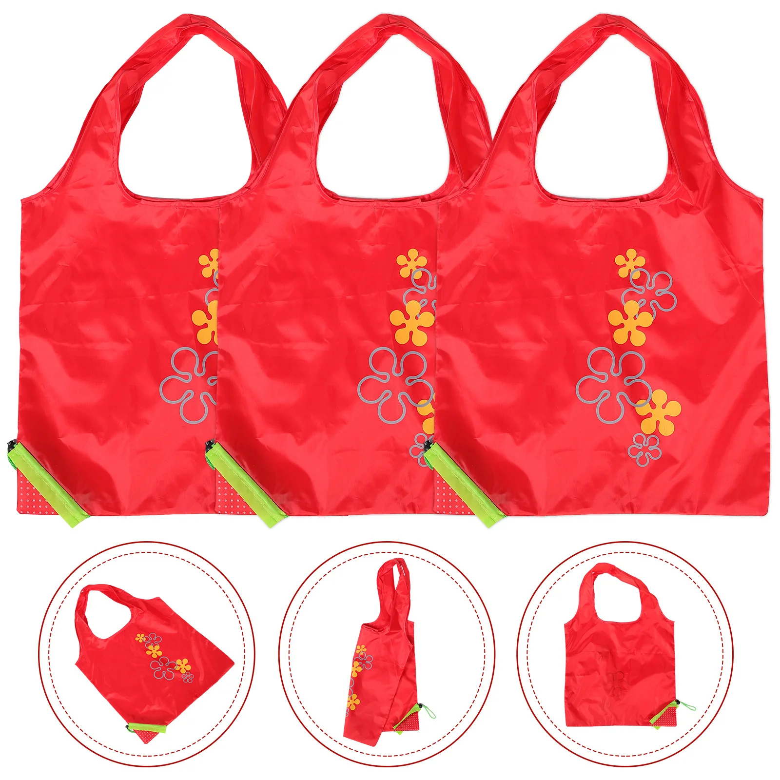 

3Pcs Portable Foldable Fruits Reusable Tote Bags Lightweight Eco-Friendly Shopping Grocery Drawstring Polyester Storage