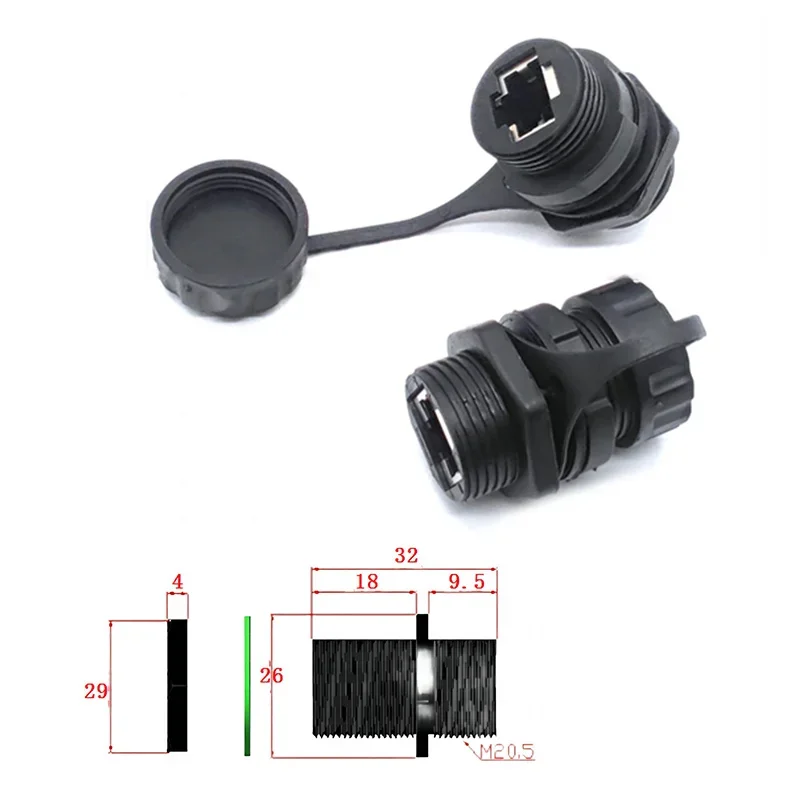 Waterproof CAT6A Network Cable Connector CAT5E Data Signal Female Base Joint  rj45 Mounted Terminal IP67 M20 RJ45 Panel Socket