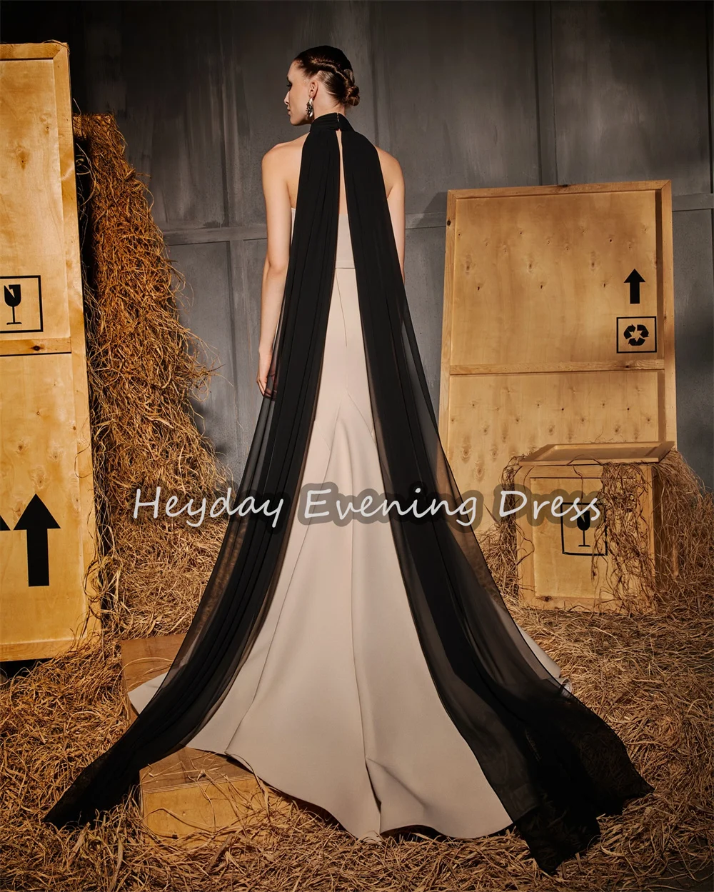 Heyday 크레페 인어 오-넥 민소매 주름 여성을위한 간단한 사우디 이브닝 드레스 2025 바닥 길이 아랍 우아한 파티 드레스