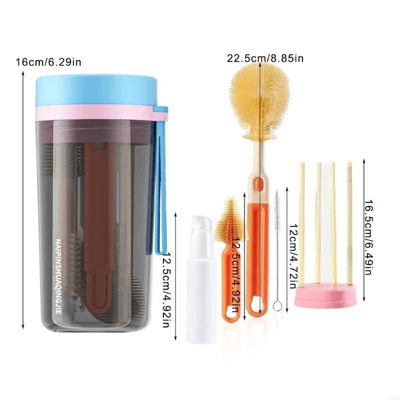 54DF Essential Baby Bottle Care Brush set Completes Bottle Washing set for Baby Includes Nipple Brush & Drying Stands
