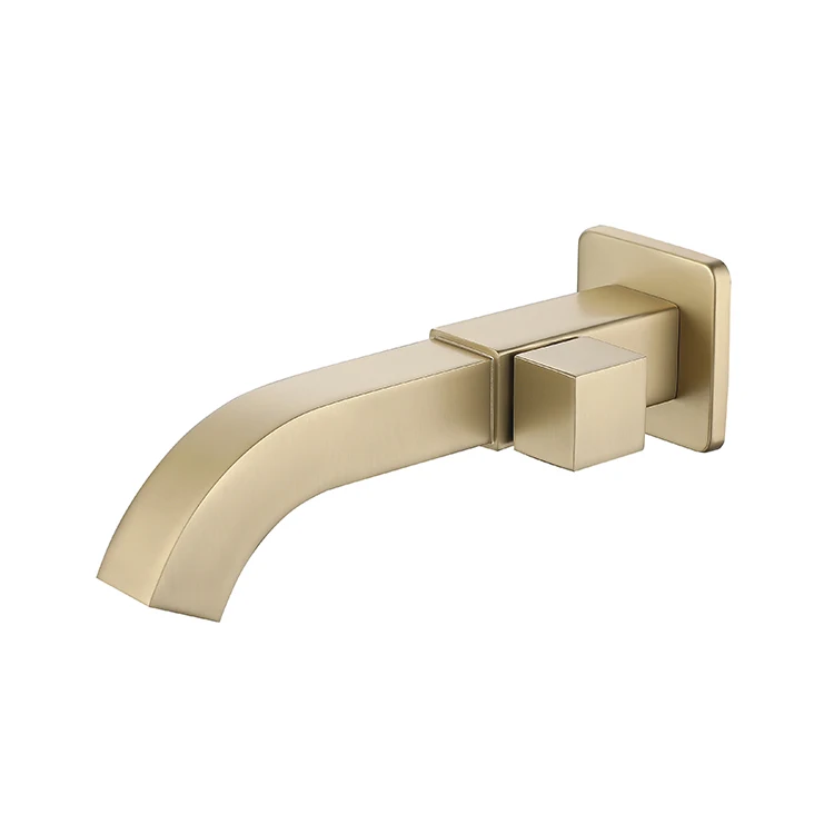 

Wall-Mounted Single Cold Brass Square Tube Faucet Brushed Gold Brass Single Cold Concealed Wash Basin Faucet