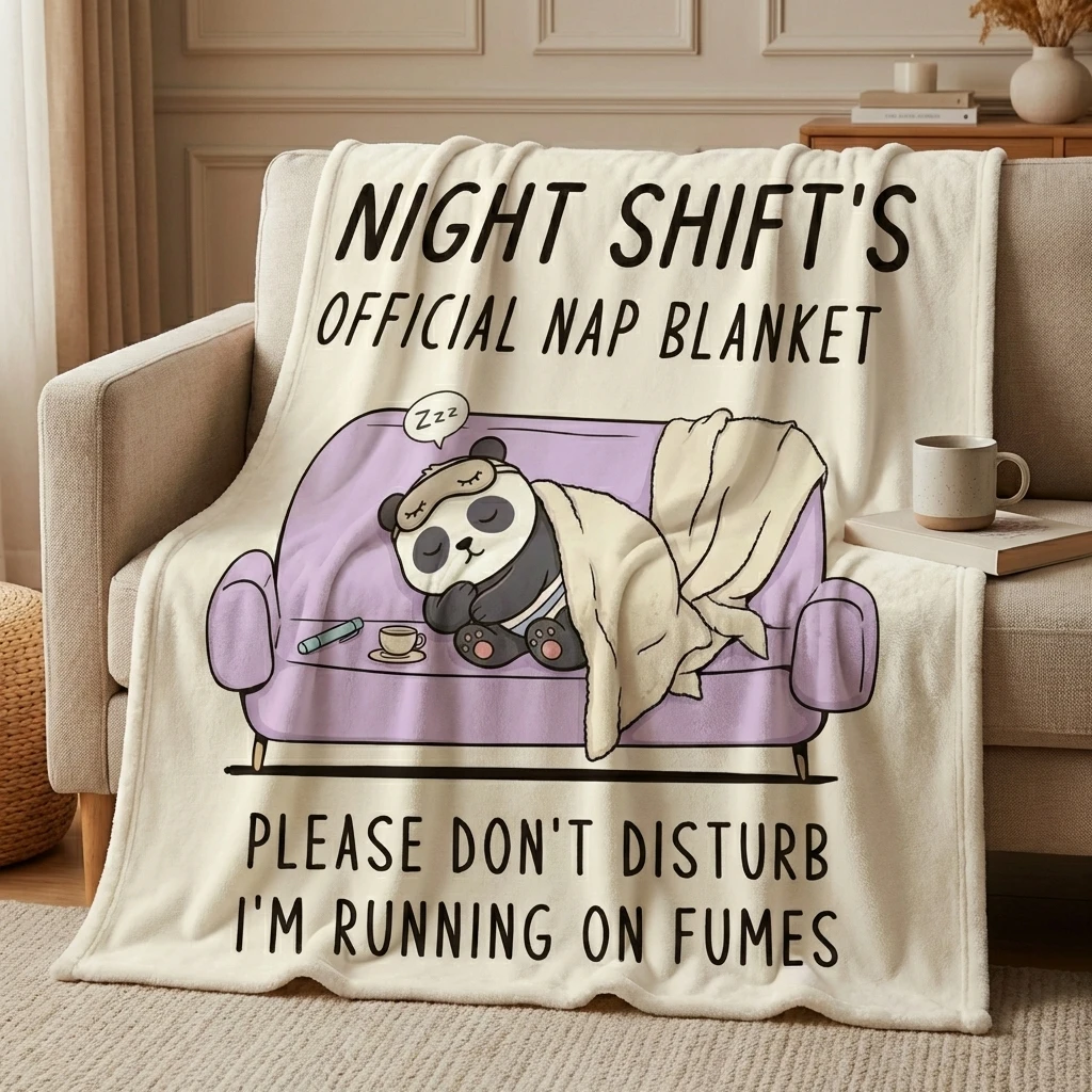 Funny Night Shift Official Nap Blanket Flannel Throw, Cute Sleeping Panda Print for Night Shift Workers