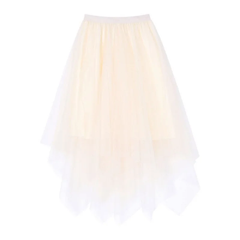 New Irregular Solid Color Gauze Pleated Skirt Women High Classic Korean Casual Fairy Summer All-match Lady A-word Skirt 2023