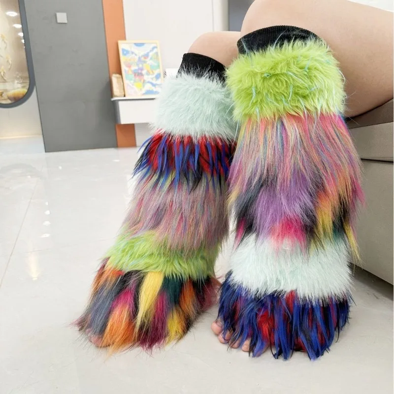 Women's Artificial Fur Leg Protection Autumn Tight Pants Y2k Boots Long Stockings Girl Lolita Punk Boot Cover Fluffy Foot Cover