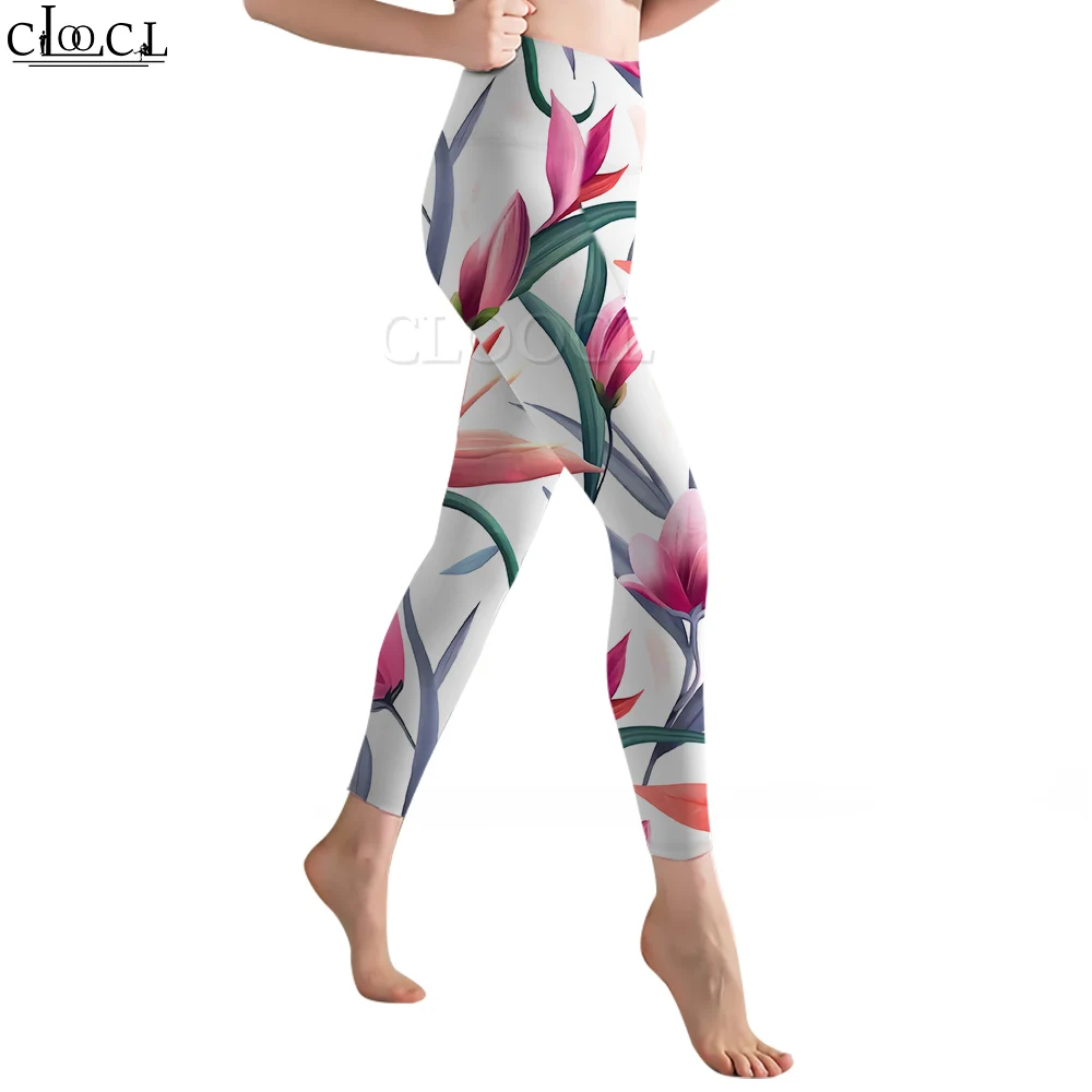 CLOOCL Damen-Leggings, rosa Blumen, 3D-gedruckte Hose, weiblich, für Outdoor-Workout, Fitnessstudio, Training, Sporthose, Yoga-Leggings