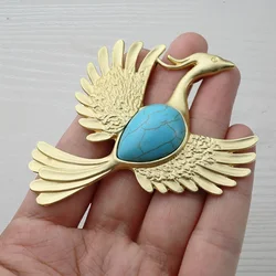 1 x Matte Gold Color Large Bird Phoenix & Faux Turquoise Charms Pendants for DIY Necklace Bracelet Jewelry Making Accessories