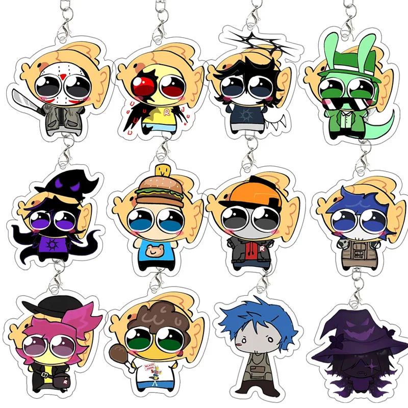 

Guest Acrylic Keychain Fish Head Meme Kawaii Chibi Doors Key Ring Funny Characters Bag Pendant Anime Student Birthday Gift