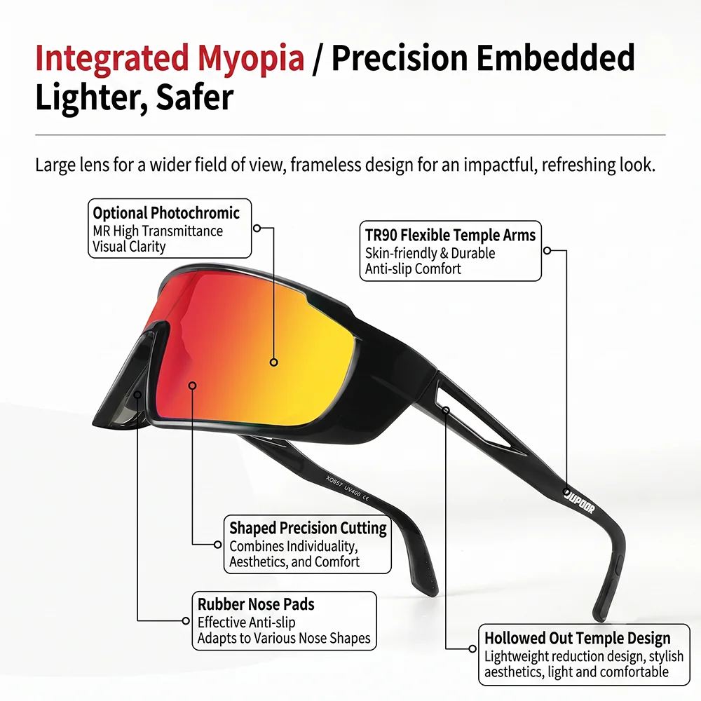 Custom Prescription Myopia Cycling Glasses Men Photochromic Sports Sunglasses No Insert One-Piece Shield Bicycle Eyewear TR90