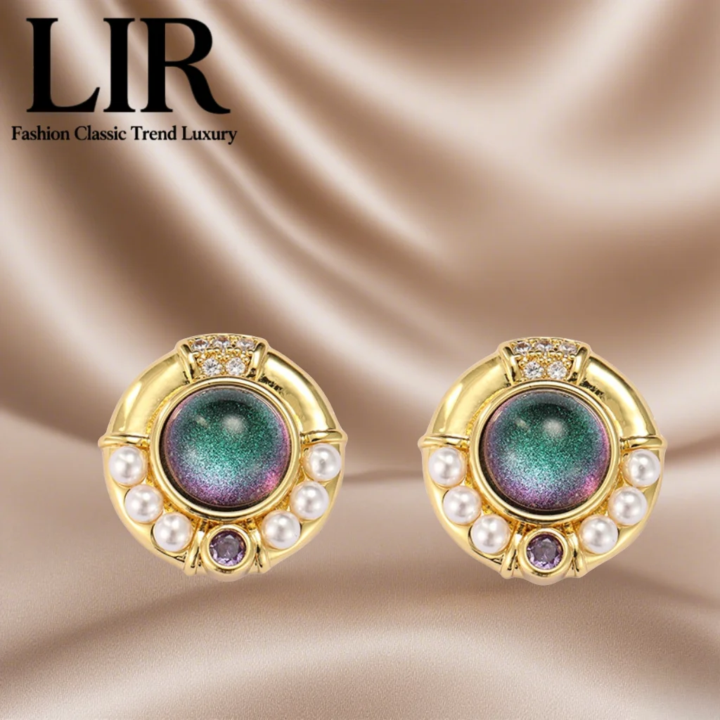 

LIR Glass Inlay with Pearls, Natural Colorful Hues, Women's Trendy Jewelry