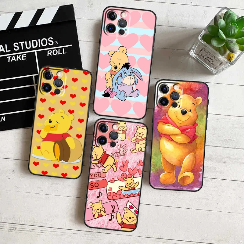 

Winnie Disney Pooh For Apple iPhone 15 14 13 12 11 Pro Max Mini XS Max X XR 7 8 6 Plus Black Phone Case