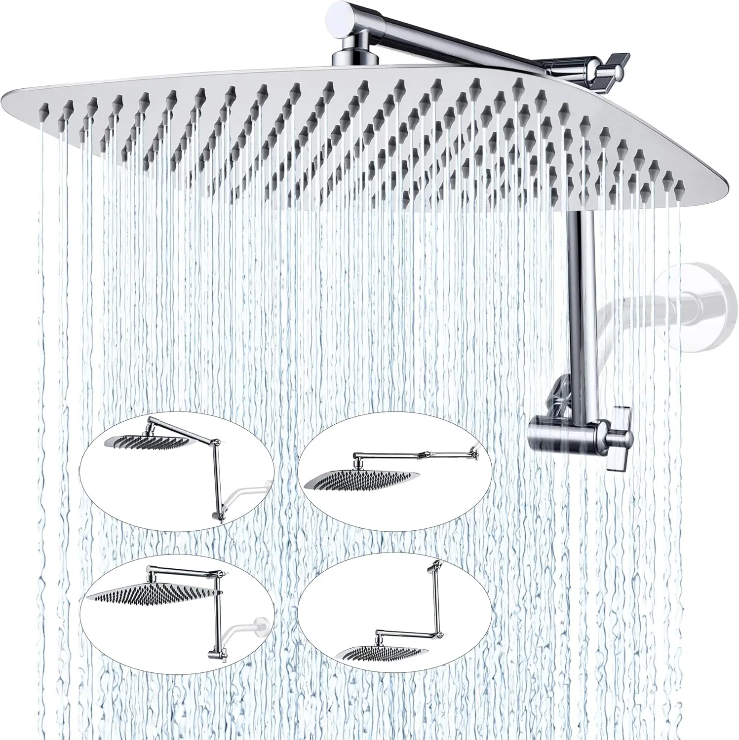 

14-дюймовая цельнометаллическая душевая лейка с регулируемым кронштейном, обеспечивающая полное покрытие тела, создающая эффект тропического дождя, в хромированной отделке