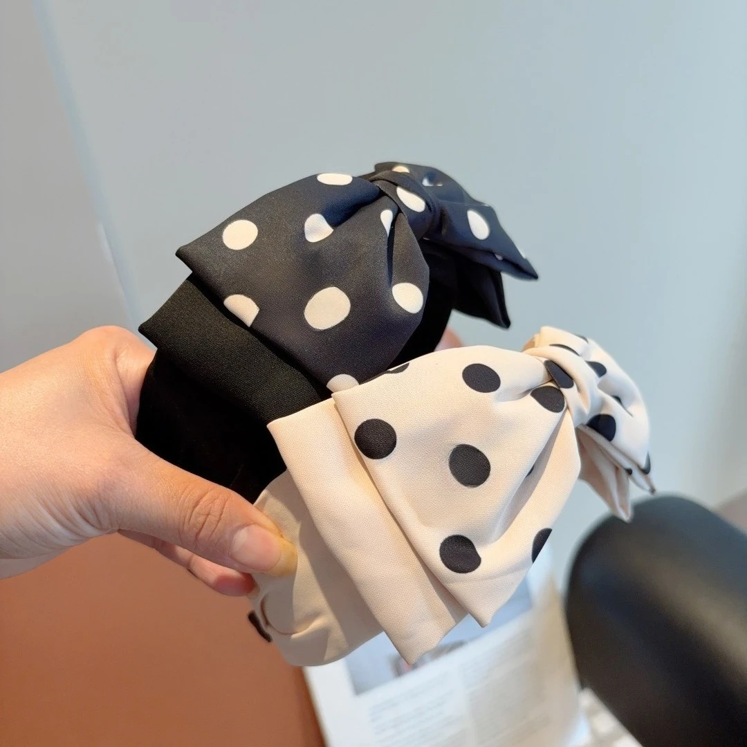 

Newstyle Women's Headband Headband Women's Sweet Wide-brimmed Hairpin Big Polka Dot Double-layer Bow with Light Luxury Headdress