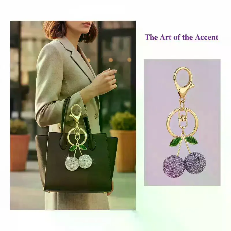 Luxury Cute Rhinestone Cherry Keychain Shiny Exquisite Creative Keyring Delicate Bag Pendant for Valentine's Day Gift