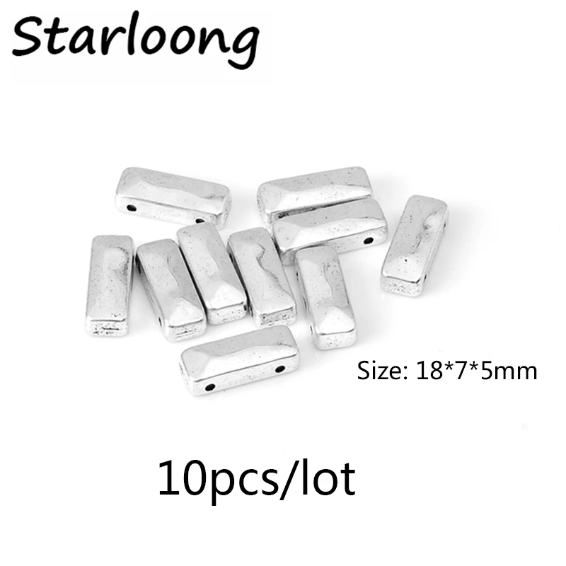 10pcs/lot 2-Hole rectangle antique silver Alloy Spacer Bar beads Jewelry Making DIY Connectors Charm for necklace bracelet