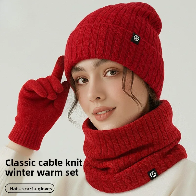 الشتاء أزياء بسيطة محبوك المخلوطة بلون في الهواء الطلق ركاب قفازات دافئة قبعة وشاح 3 قطع مجموعة للرجال والنساء الأوشحة